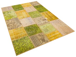 Modern El Dokuma Patchwork Halı Turkuaz Ölçü;170 x 240