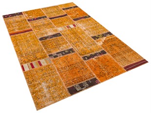 Modern El Dokuma Patchwork Halı Turuncu Ölçü;160 x 230