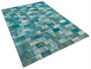 Modern El Dokuma Patchwork Halı Turkuaz Ölçü;166 x 240