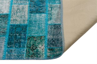 Modern El Dokuma Patchwork Halı Turkuaz Ölçü;166 x 240