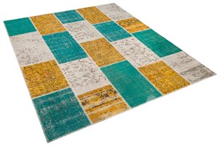 Modern El Dokuma Patchwork Halı Yeşil Ölçü;200 x 230