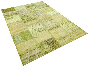Modern El Dokuma Patchwork Halı Yeşil Ölçü;168 x 248