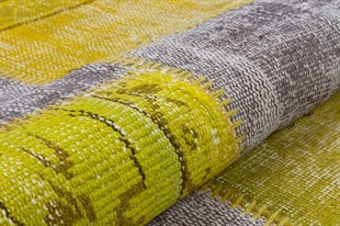 Modern El Dokuma Patchwork Halı Yeşil Ölçü;164 x 240