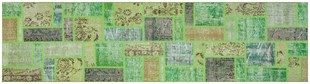Modern El Dokuma Patchwork Halı Yeşil Ölçü;80 x 295