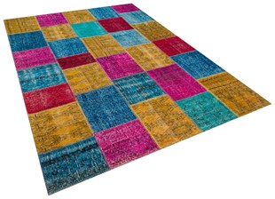 Modern El Dokuma Patchwork Halı Yeşil Ölçü;209 x 298