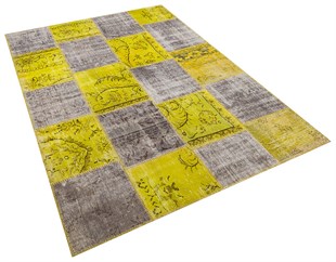 Modern El Dokuma Patchwork Halı Yeşil Ölçü;164 x 240