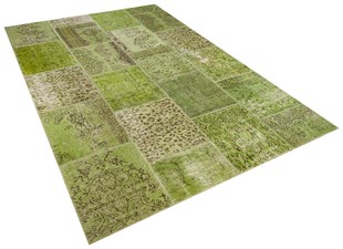 Modern El Dokuma Patchwork Halı Yeşil Ölçü;197 x 298
