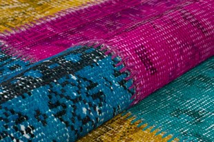 Modern El Dokuma Patchwork Halı Yeşil Ölçü;209 x 298