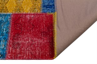 Modern El Dokuma Patchwork Halı Yeşil Ölçü;209 x 298