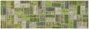 Modern El Dokuma Patchwork Halı Yeşil Ölçü;96 x 295