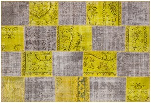 Modern El Dokuma Patchwork Halı Yeşil Ölçü;164 x 240