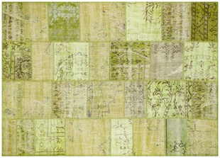 Modern El Dokuma Patchwork Halı Yeşil Ölçü;168 x 248