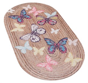 Baskılı Motifli Kilim Yıkanabilir Makine Dokuma JÜT BASKILI OVAL 002