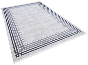 Modern Desen Çerçeveli Halı Mystik Serisi Gri 20405 Gri