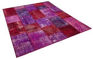 Modern El Dokuma Patchwork Halı Kırmızı Ölçü;210 x 237