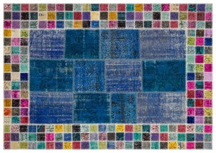 Modern El Dokuma Patchwork Halı Mavi Mozaik 4 m2 Ölçü;170 x 240