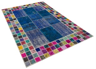 Modern El Dokuma Patchwork Halı Mavi Mozaik 4 m2 Ölçü;170 x 240