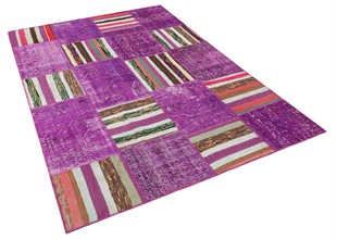 Modern El Dokuma Patchwork Halı Kilim Pembe 4 m2 Ölçü;170 x 240