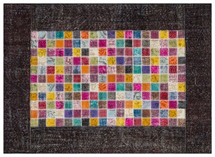 Modern El Dokuma Patchwork Halı Mozaik Detaylı Siyah 4 m2 Ölçü;170 x 240