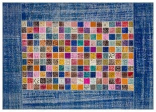 Modern El Dokuma Patchwork Halı Mozaik Detaylı Mavi 4 m2 Ölçü;170 x 240