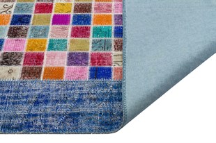 Modern El Dokuma Patchwork Halı Mozaik Detaylı Mavi 4 m2 Ölçü;170 x 240