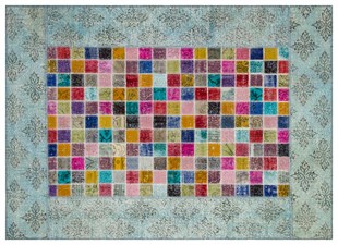 Modern El Dokuma Patchwork Halı Mozaik Detaylı Açık Mavi 4 m2 Ölçü;170 x 240