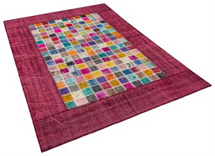 Modern El Dokuma Patchwork Halı Mozaik Detaylı Kırmızı 4 m2 Ölçü;170 x 240