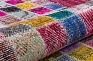 Modern El Dokuma Patchwork Halı Mozaik Detaylı Kırmızı 4 m2 Ölçü;170 x 240
