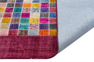 Modern El Dokuma Patchwork Halı Mozaik Detaylı Kırmızı 4 m2 Ölçü;170 x 240