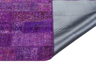 Modern El Dokuma Patchwork Halı Mor Kare Desenli 4 m2 Ölçü;170 x 240