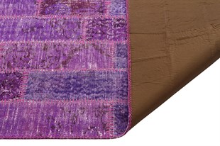 Modern El Dokuma Patchwork Halı Mor Kare Desenli Ölçü;80 x 150