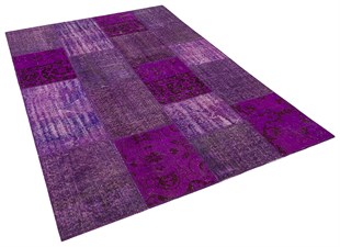 Modern El Dokuma Patchwork Halı Mor Kare Desenli 4 m2 Ölçü;170 x 240