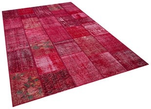 Modern El Dokuma Patchwork Halı Kırmızı Ölçü;200 x 300
