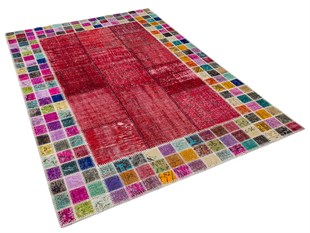 Modern El Dokuma Patchwork Halı Kırmızı Mozaik 4 m2 Ölçü;170 x 240