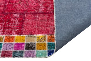 Modern El Dokuma Patchwork Halı Kırmızı Mozaik 4 m2 Ölçü;170 x 240