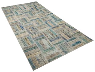 Modern El Dokuma Patchwork Halı Açık Mavi Ölçü;180 x 350