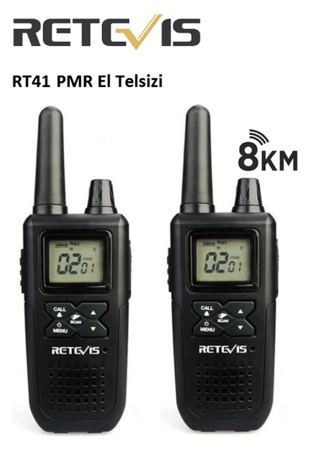 Retevis RT41 8Km Mesafeli Açık Alan Pmr Telsiz (2'li Set)