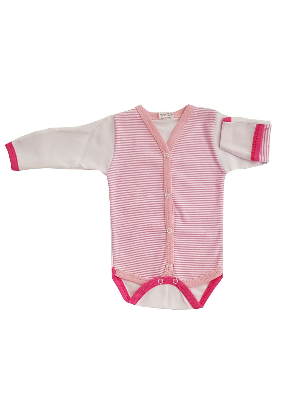 Bertoby Pembe Çizgili Kız Bebek Body & Zıbın