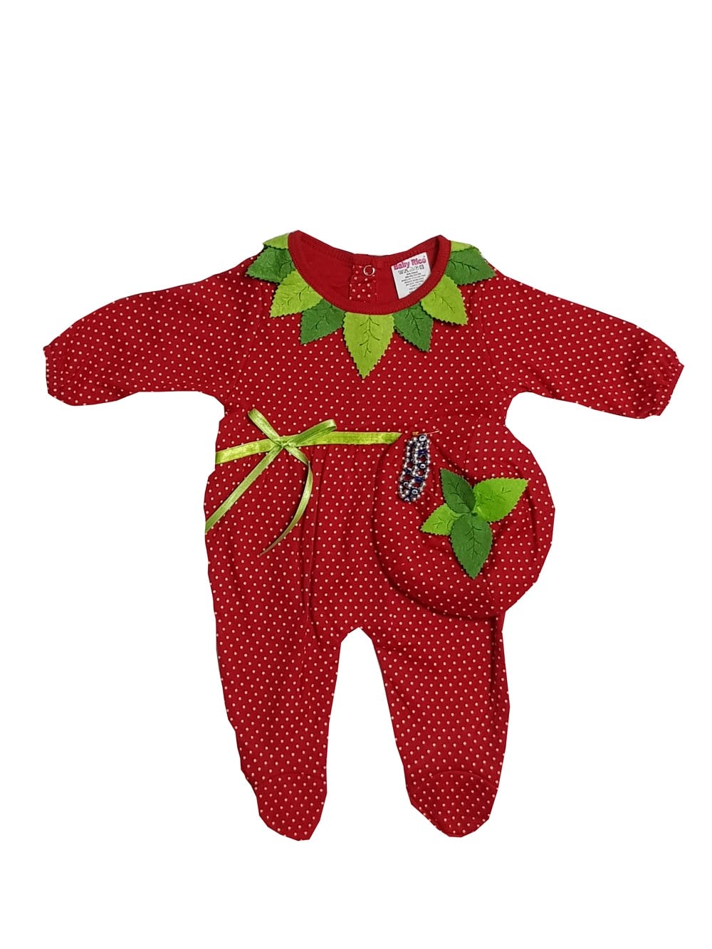 Baby Rico Çilekli Şapkalı Kız Bebek Tulum