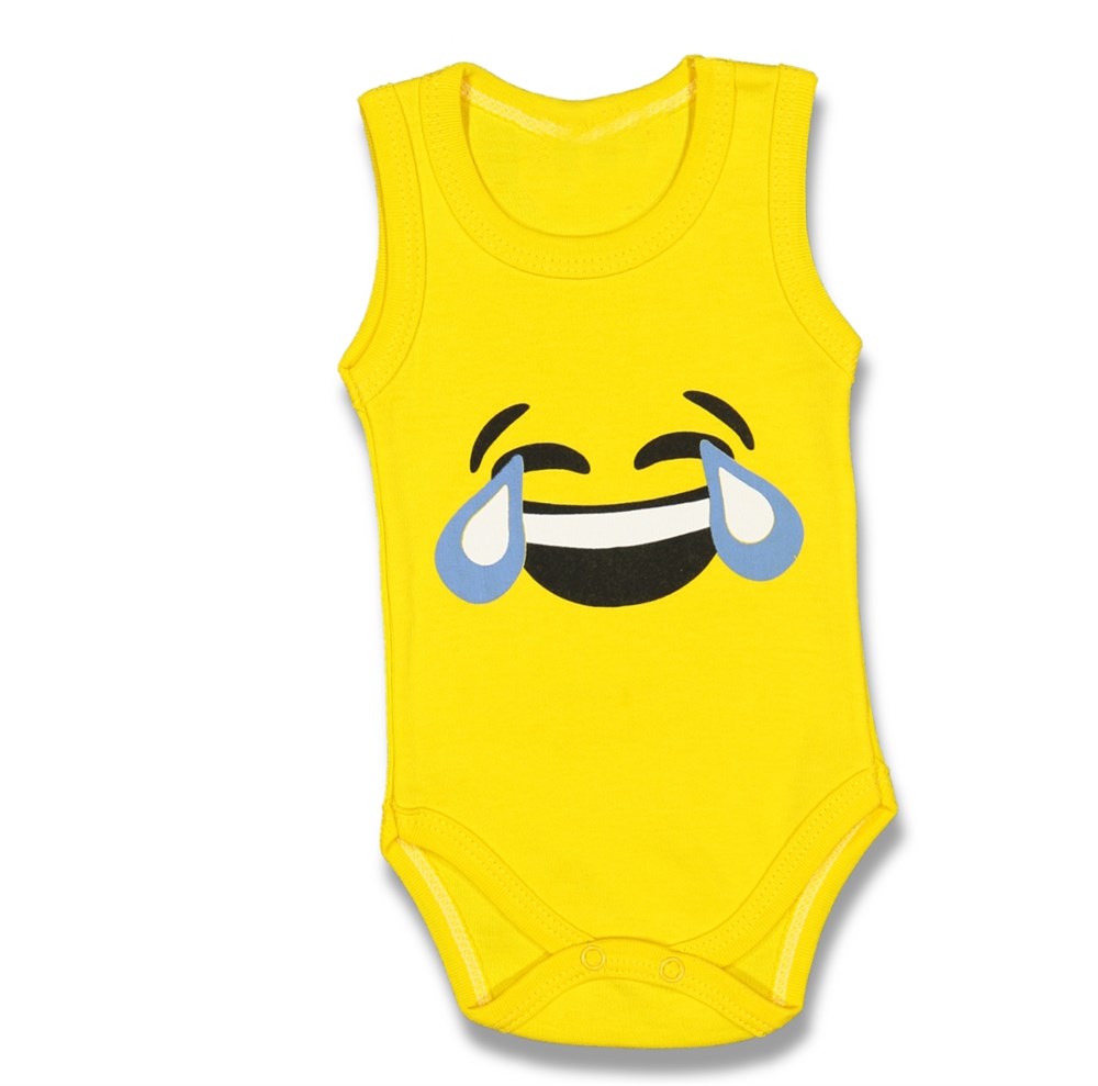 Feyzamavm Emoji Gülen Yüzlü Baskılı Baskılı Unisex Askılı Badi & Zıbın