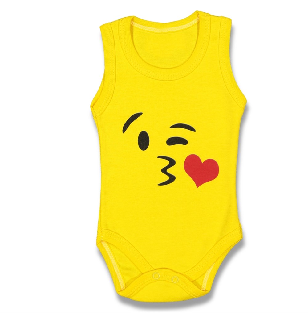 Feyzamavm Emoji Kalpli Baskılı Kız & Erkek Bebek Badi & Zıbın