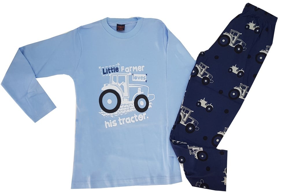 Feyzamavm Traktörlü Mavi Uzun Kollu Erkek Çocuk Pijama