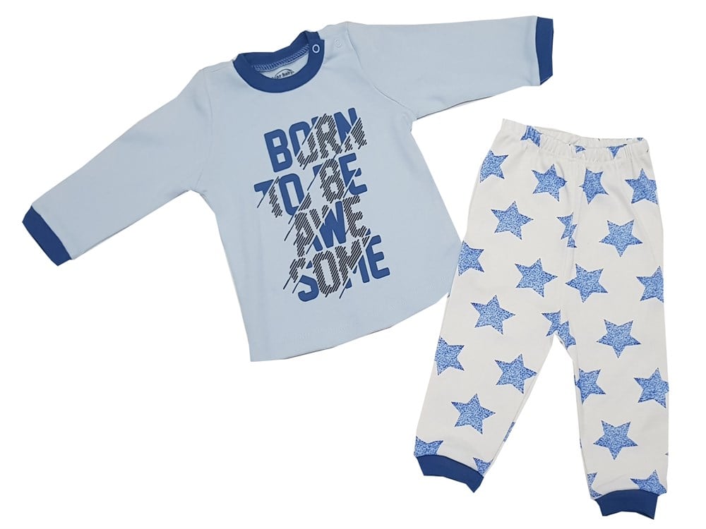 Fuar Erkek Bebek Mavi Beyaz Pijama Takımı