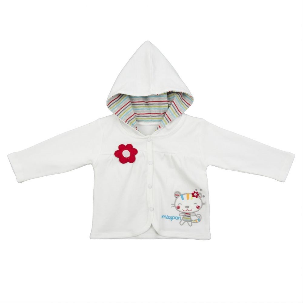 BEBEPAN KAPŞONLU KIZ BEBEK BEYAZ KEDİLİ HIRKA
