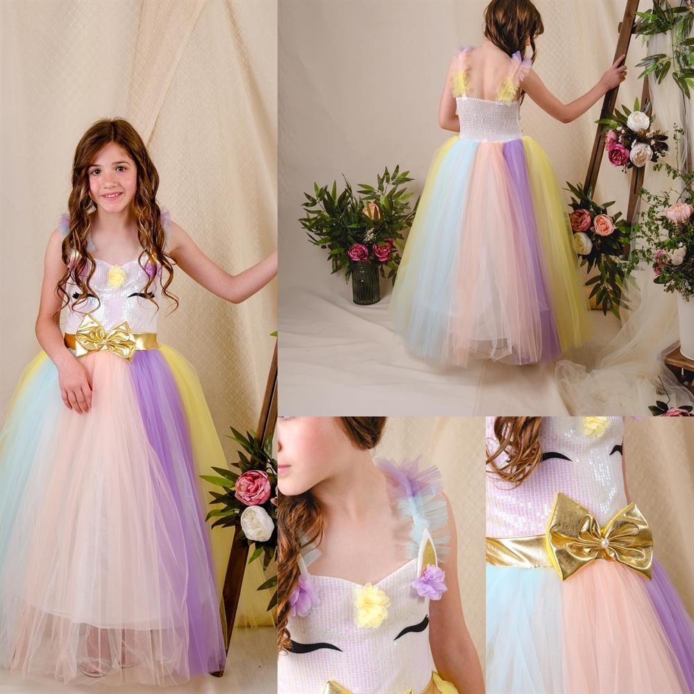 Kız Çocuk Tarlatanlı Unicorn  Elbİise