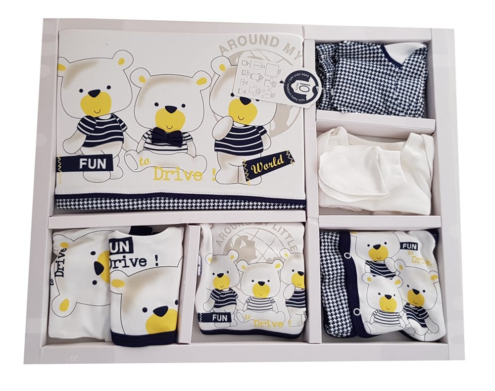 Miniworld Dünya Baskılı Sevimli Ayıcıklar 10 Parça Erkek Bebek Yenidoğan Hastane Çıkışı