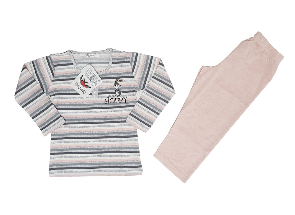 Rolly Polly Pembe Çizgili Kız Çocuk Pijama Takımı