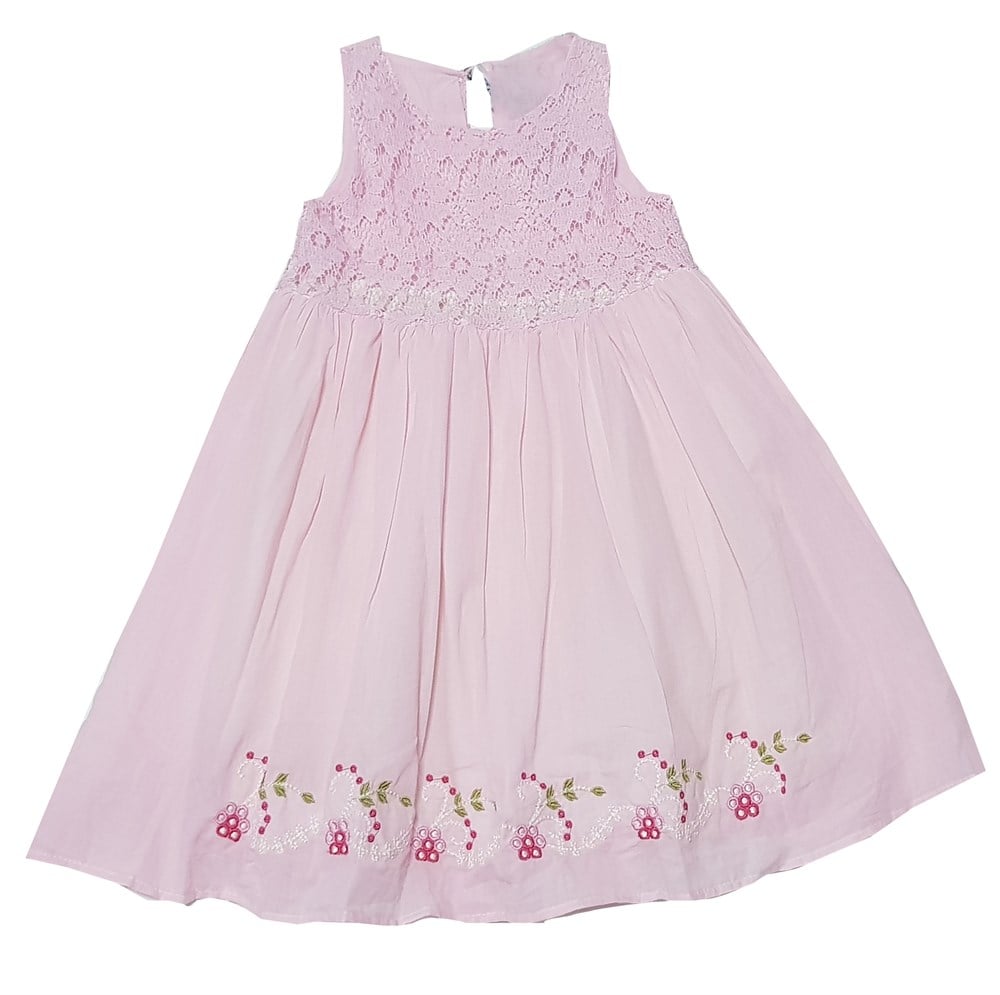 Pembe Dantelli İşlemeli Kız Çocuk Elbise