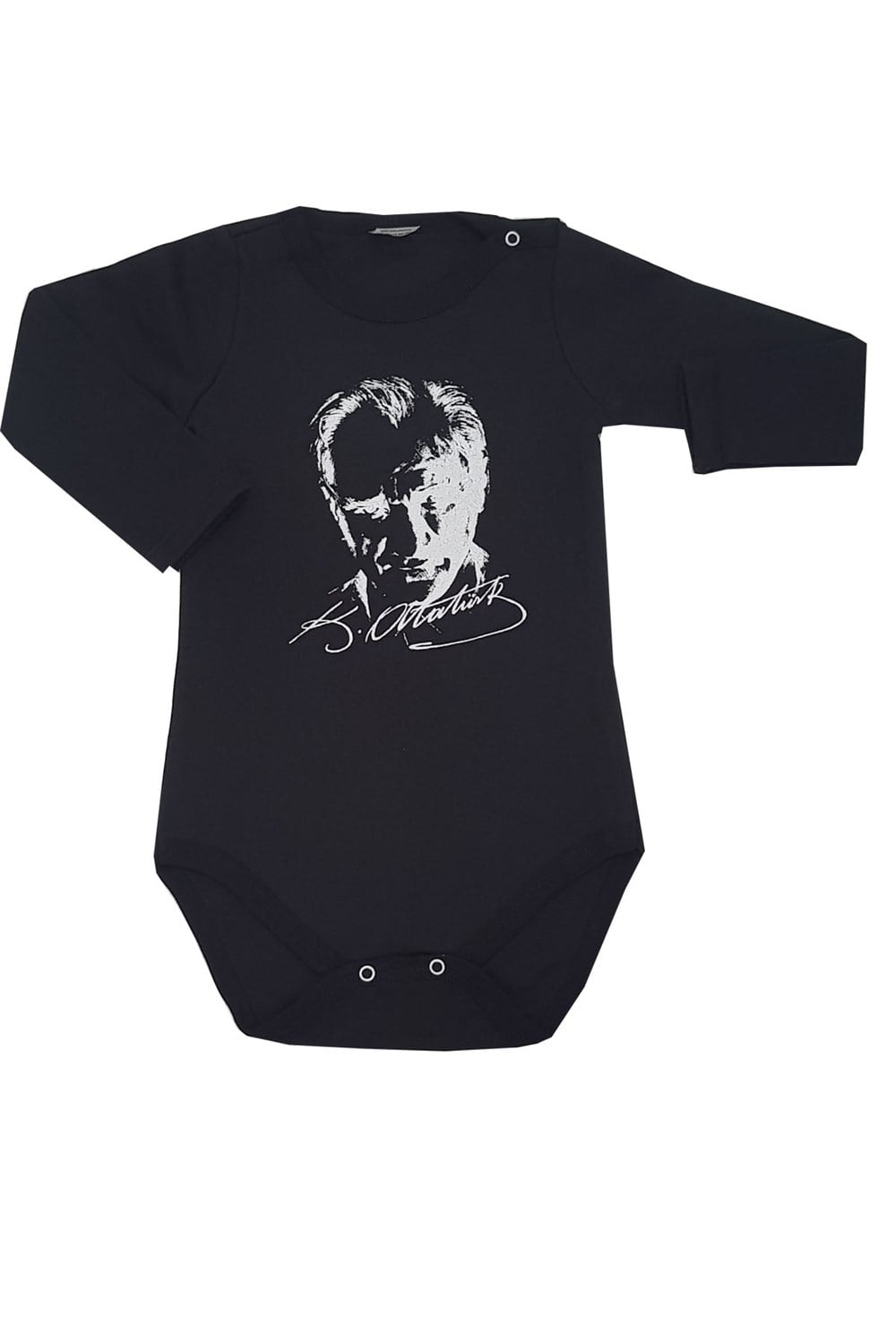 Unisex Bebek Siyah Atatürklü Uzun Kollu Badi - Zıbın