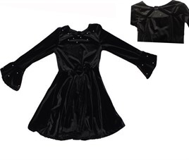 Siyah İncili Kadife Kız Çocuk Elbise
